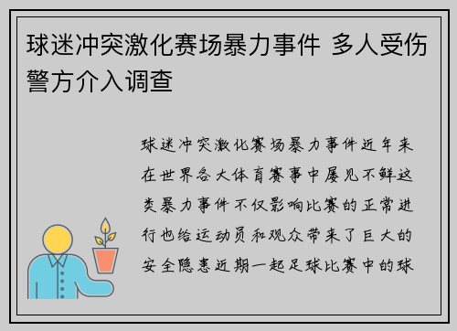 球迷冲突激化赛场暴力事件 多人受伤警方介入调查